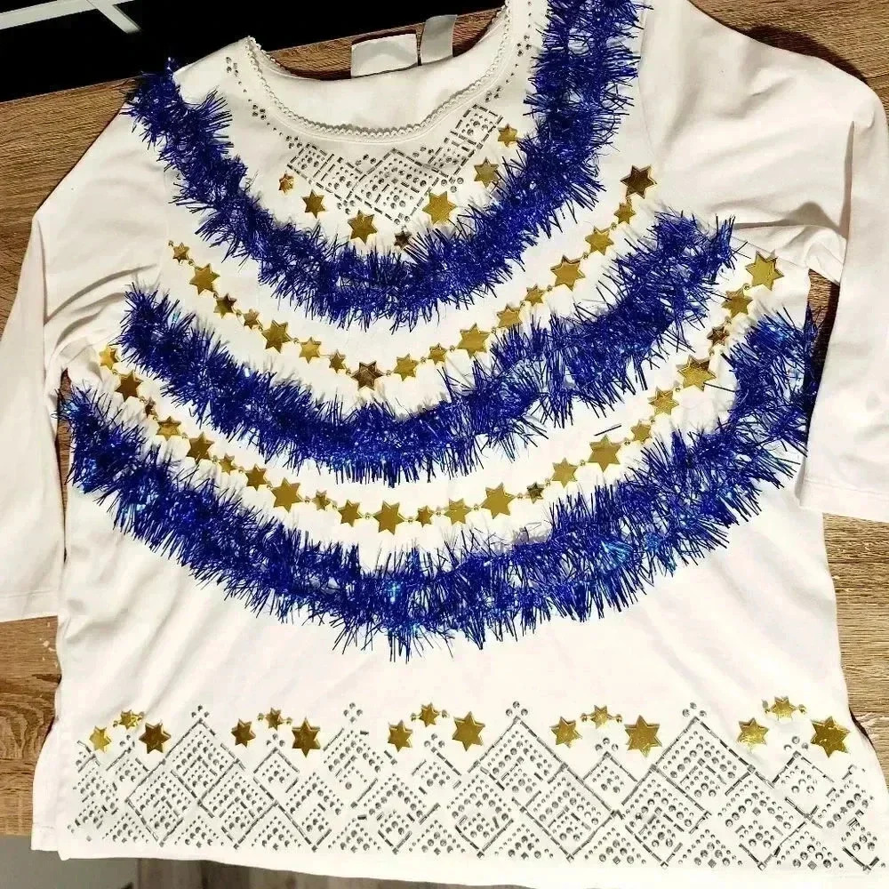 1 of a kind Custom Handmade Ugly Christmas Hanukkah Sweater Top Shirt Womens L